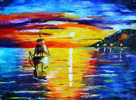 Oil painting - Impressionism - Ship in the Sunset Painting