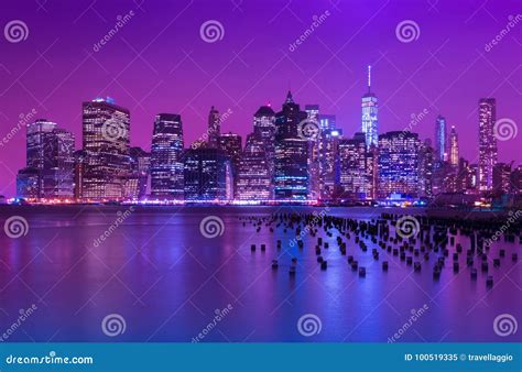 Manhattan Skyline at Night. New-York Cityscape. NY, USA Stock Image - Image of world, water ...