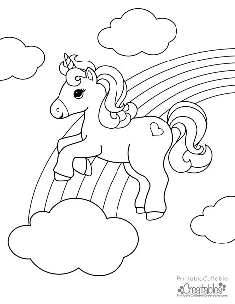 Rainbow Unicorn Free Printable Coloring Page