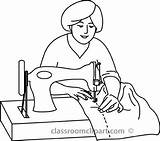Sewing Drawing Cartoon Seamstress Coloring Line Leishman Pages  sketch template