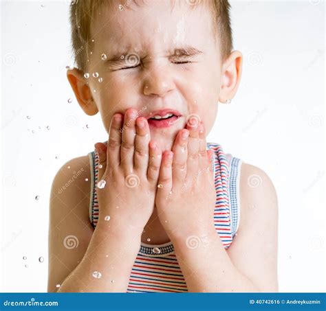 Squint Little Child Washing Face Stock Photo - Image: 40742616