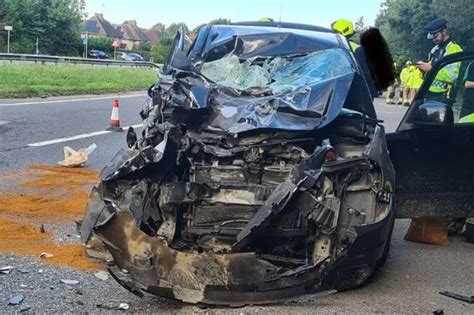 Driver hospitalised after A27 crash involving car and lorry near ...