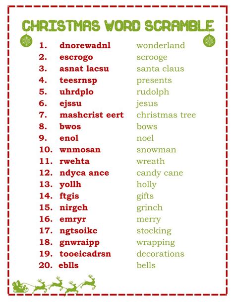 Christmas Word Scramble and Answers | Christmas word scramble, Christmas words, Printable ...