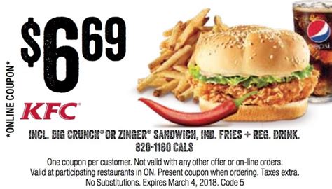 KFC Canada New Year Printable Coupons: Zinger Combo for $6.69, Two Can Dine for $10.69+ More ...