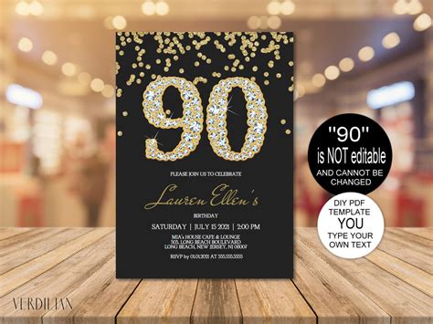 90th Birthday Invitation Printable Template Editable Birthday - Etsy