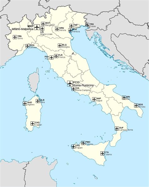 Italy airport map - International airports in Italy map (Southern Europe - Europe)