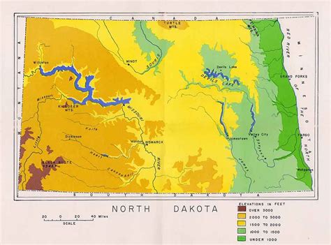 North Dakota Elevation Map Chart - Etsy