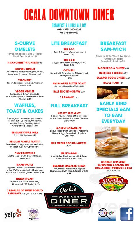 Ocala Downtown Diner menu in Ocala, Florida, USA