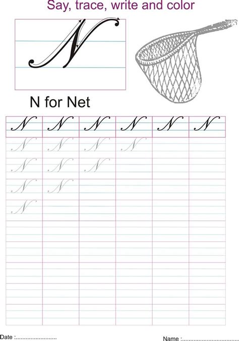 Cursive captial letter N worksheet | Cursive worksheets, Hand lettering ...