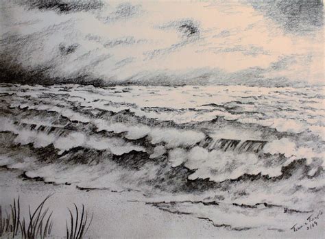 Ocean Waves Pencil Drawing