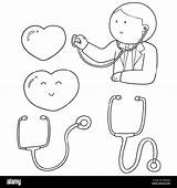 Vector Set Of Doctor stethoscope And heart Stock Image & Art  sketch template