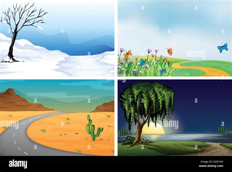 Four nature scenes day and night illustration Stock Vector Image & Art - Alamy