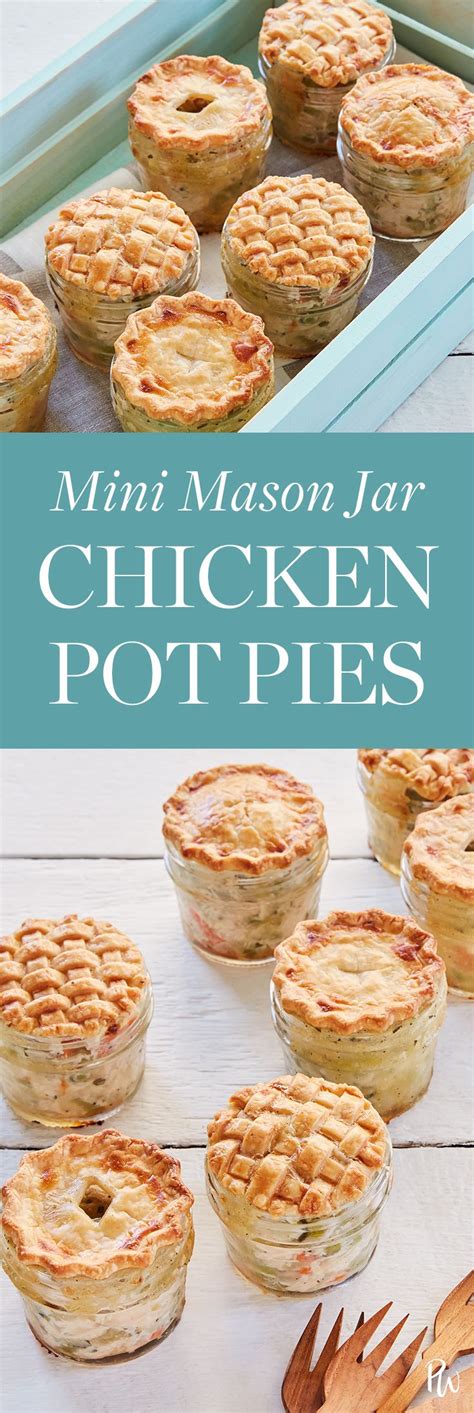 mini mason jar chicken pot pies with text overlay