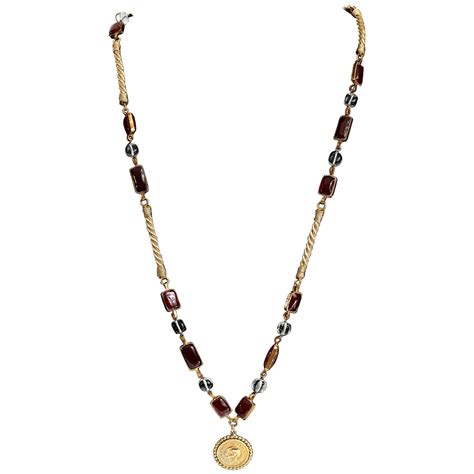 Chanel Gold Coco Chanel Coin Gripoix Necklace For Sale at 1stDibs ...