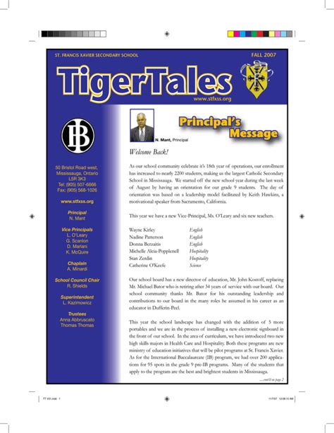 TigerTales Principal’s Message Welcome Back!