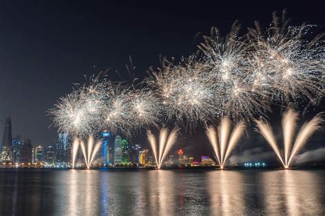 Premium Photo | Fireworks in the doha corniche doha qatar