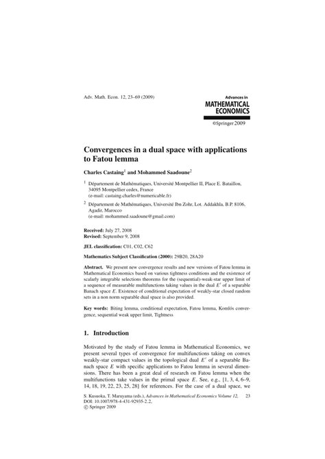 (PDF) Convergences in a dual space with applications to Fatou lemma