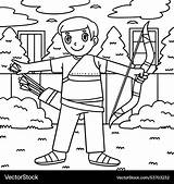 Archery archer Taking Arrow From quiver coloring Vector Image sketch template