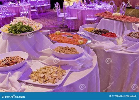 Buffet and dining tables stock photo. Image of restaurant - 177506124