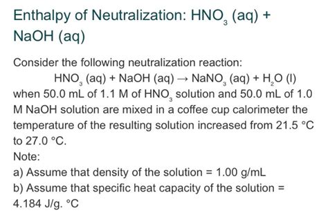 Solved Enthalpy of Neutralization: HCl (aq) + NaOH(aq) | Chegg.com