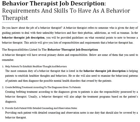 Behavior Therapist Job Description: Requirements And Skills To Have As A Behavior Therapist ...