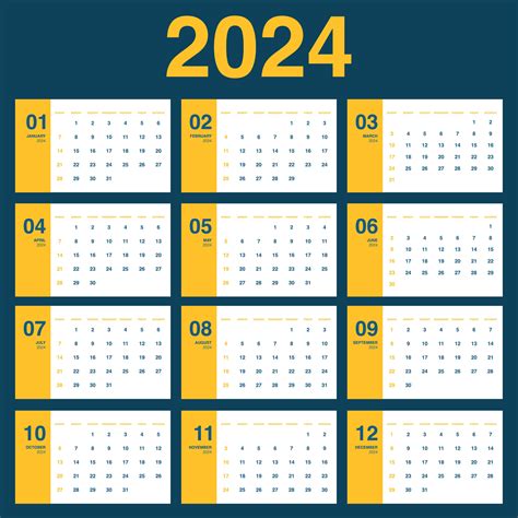 Monthly calendar 2024. Week Starts on Sunday 27159130 Vector Art at ...