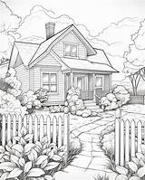 Rustic Landscape House Coloring Page  Premium AI Generated Image sketch template