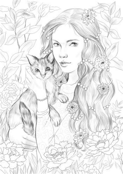 Pixie and Cat Printable Adult Coloring Page from Favoreads | Etsy Adult ...