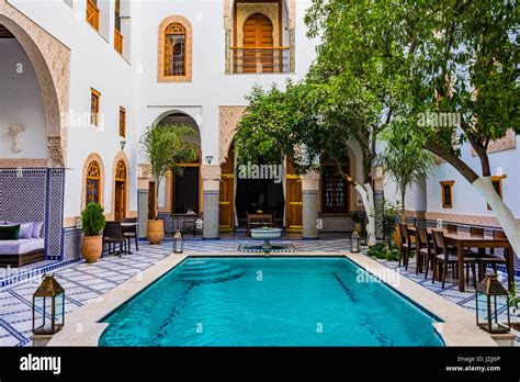 Detail. Riad is a traditional Moroccan house or palace with an interior garden or courtyard ...