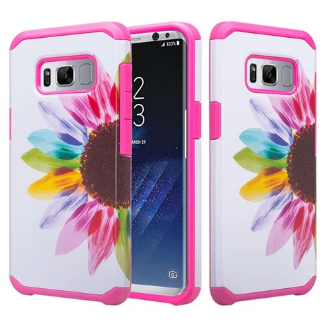 Samsung Galaxy S8 Plus Case Shock Proof Silicone Dual Layer Protective Case Bumper Cute Flower ...