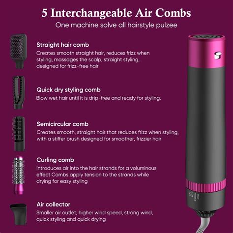 Negative Ions Blow Dryer Brush Hot Air Brush For Straightening Curling Drying Combing 5 In 1 ...