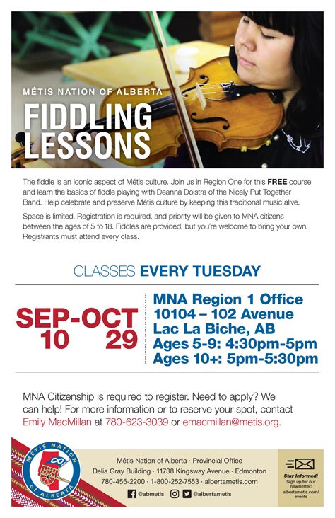 Fiddling Lessons, Lac La Biche – September 10 – October 29 - Métis Nation of Alberta