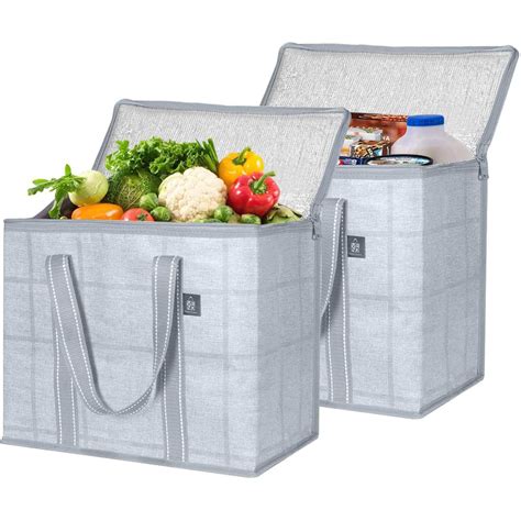 2 Pack Insulated Reusable Grocery Bag with Cardboard Bottom - Gray/Windowpane - Walmart.com ...