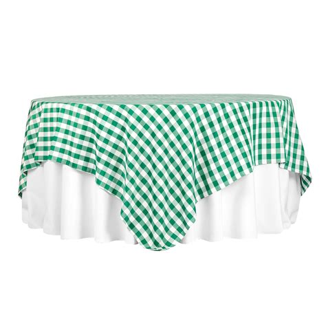 Polyester Square 90" x 90" Overlay/Tablecloth - Gingham Checkered Green & White– CV Linens