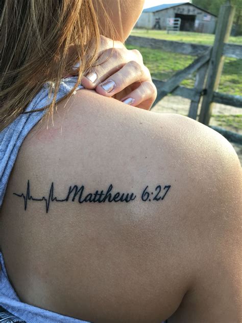 Heart rate tattoo tagged with a bible verse Shoulder Tattoo Quotes, Back Of Shoulder Tattoo ...