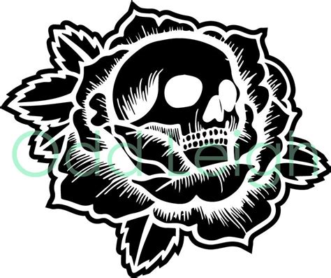 Skull Svg File Skull With Roses Svg Design Clipart Rose Svg File Sku ...