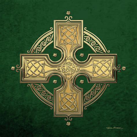 Ancient Gold Celtic Knot Cross over Green Velvet Digital Art by Serge Averbukh - Fine Art America