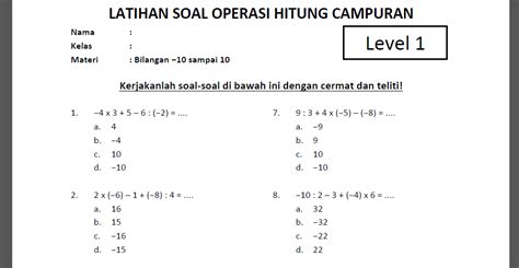 48 Contoh Soal Operasi Hitung Campuran Bilangan Bulat Kelas 6 – Eroppa