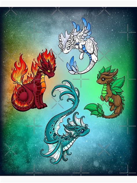 "Four Elements - Dragons" Poster by bgolins | Redbubble | Easy dragon drawings, Cute dragon ...