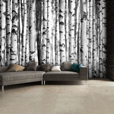 Black and White Birch Trees Wall Mural | 315cm x 232cm | Tree wallpaper bedroom, Tree wall ...