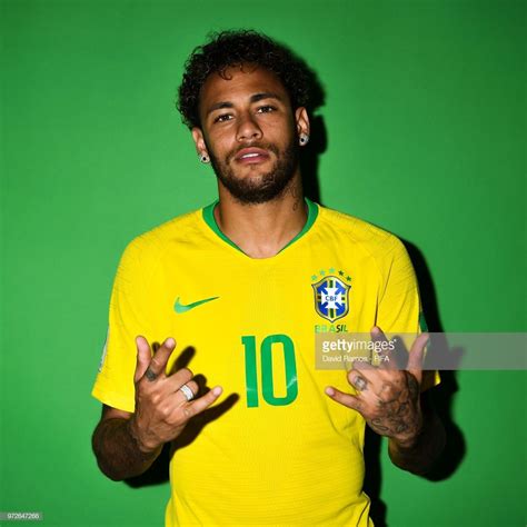 Neymar Jr of Brazil poses during the official FIFA World Cup 2018 portrait session at the Brazil ...