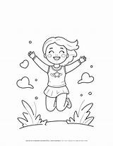 Coloring Page Happy Girl Jumping  Fun Art Activity For Kids sketch template