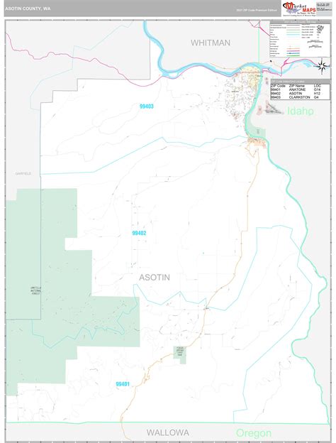 Asotin County, WA Wall Map Premium Style by MarketMAPS