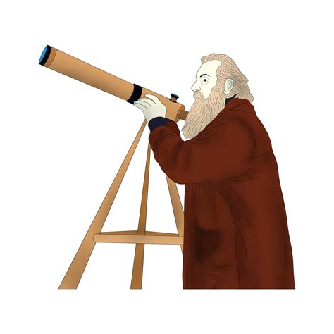 Galileo Galilei looking at the stars with a telescope painting isolated, Galileo Galilei near ...