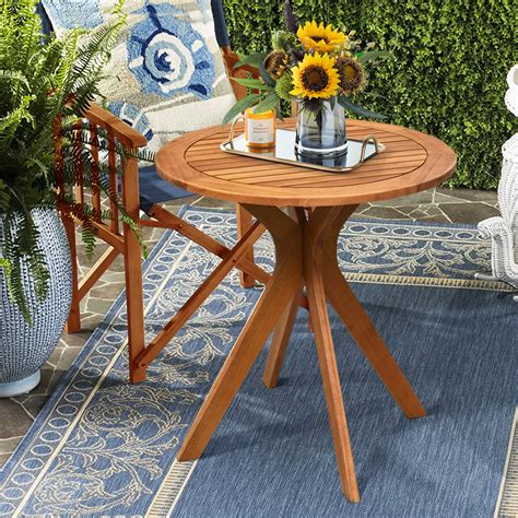 Costway 27'' Outdoor Round Table Solid Wood Coffee Side Bistro Table ...