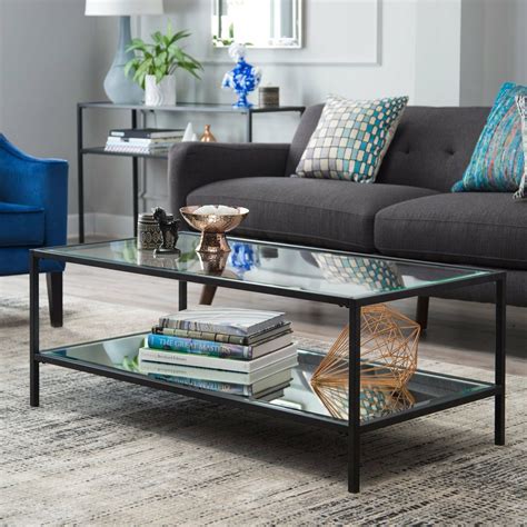 Contemporary Glam Metal Glass Modern Black Coffee Table Cocktail Table ...