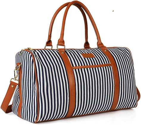 Canvas Travel Bag Women Weekender Duffel Bag PU Leather Overnight ...