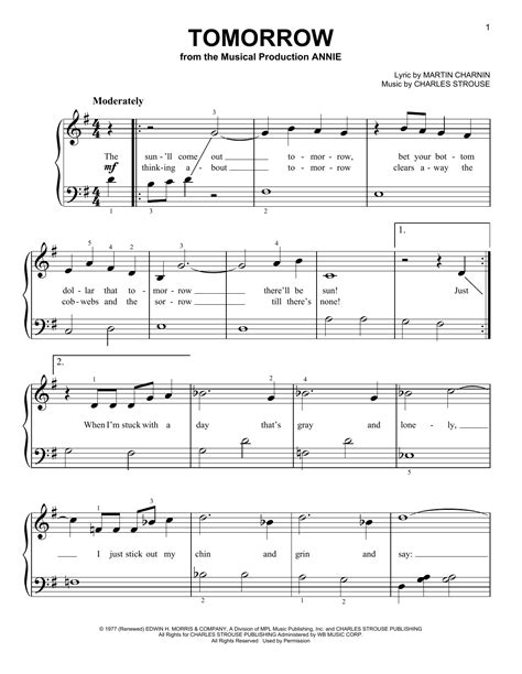 Tomorrow (from Annie) sheet music by Charles Strouse (Easy Piano – 159780)