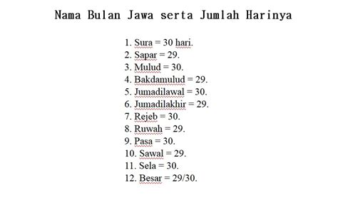 12 Nama-nama Bulan dalam Tahun Jawa serta Jumlah Harinya ~ Kejawen Wetan