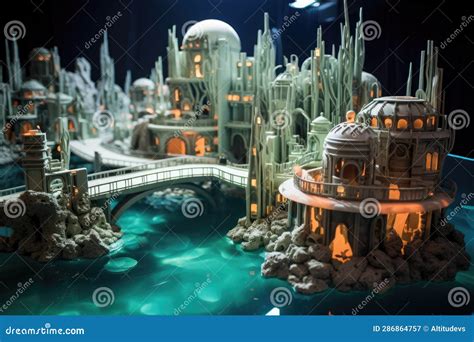 Futuristic Underwater 3d Printed City Model Stock Illustration - Illustration of architecture ...